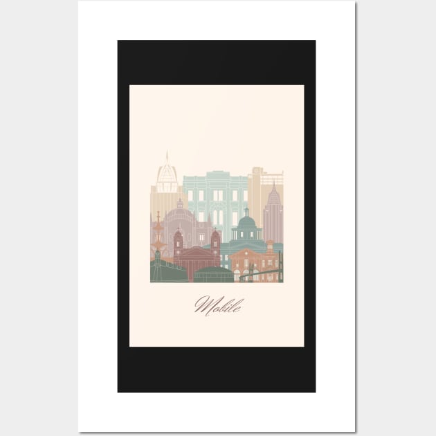 Mobile, AL, United States, map skyline - 02 style Wall Art by GreenGreenDream